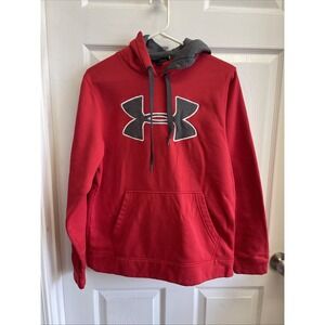 Under Armour Red Pullover Hoodie Large Logo Performance Size Small Women's